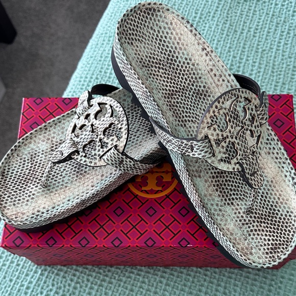 Tory Burch Snakeskin Sandals - Black and Cream - Picture 1 of 1